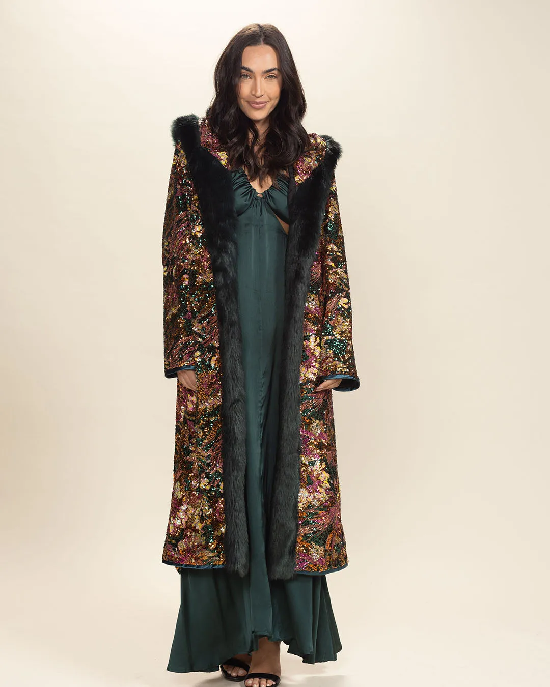 Sequin Oasis Emerald Cat Women's Faux Fur Style Robe | Classic