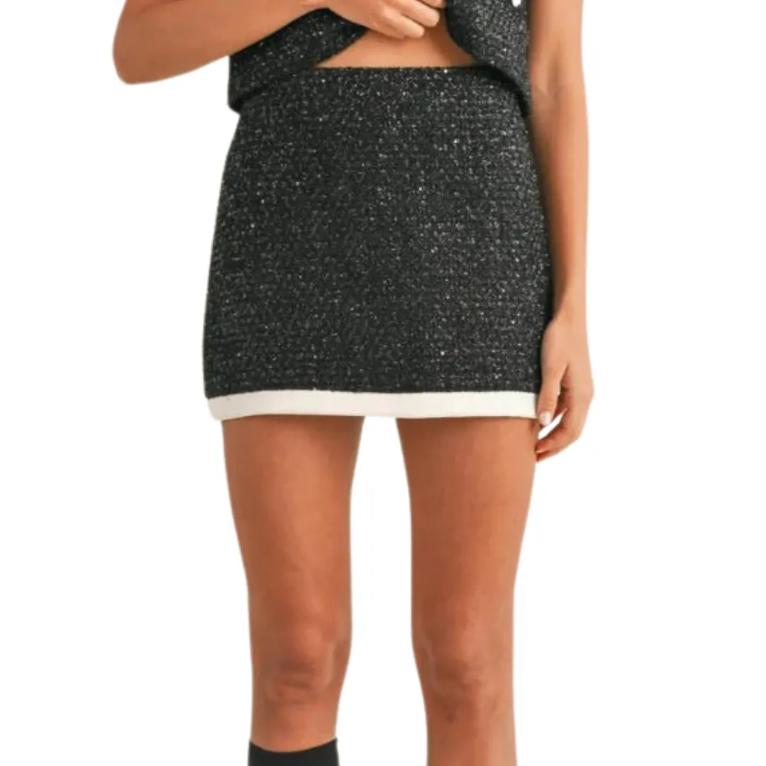 SEQUIN TWEED SKIRT BLACK