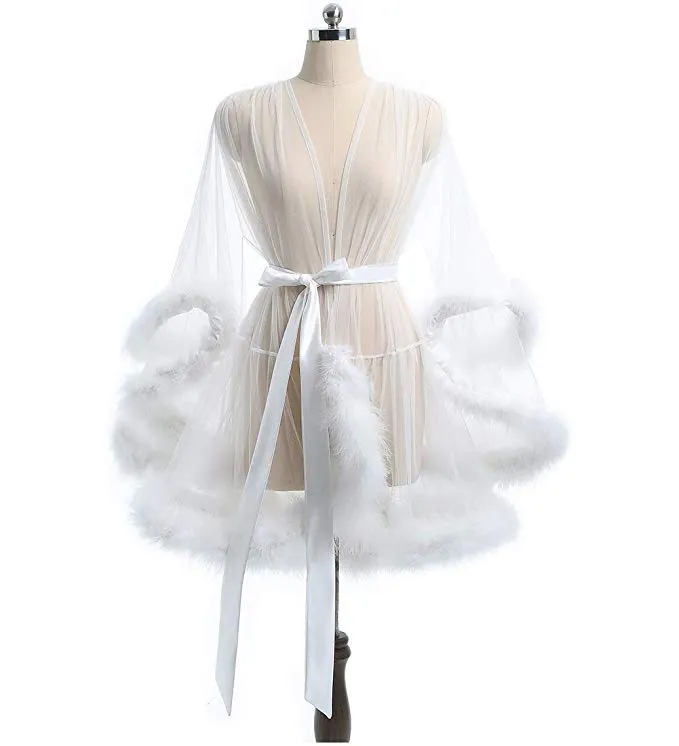 Short Ivory Marabou Fur Edge Robe RB1332