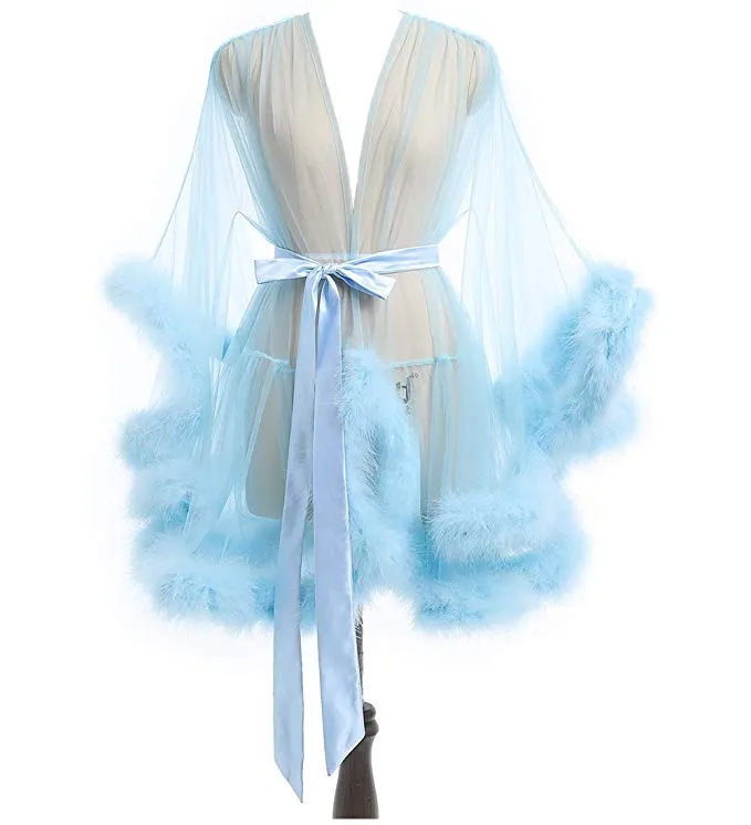 Short Ivory Marabou Fur Edge Robe RB1332