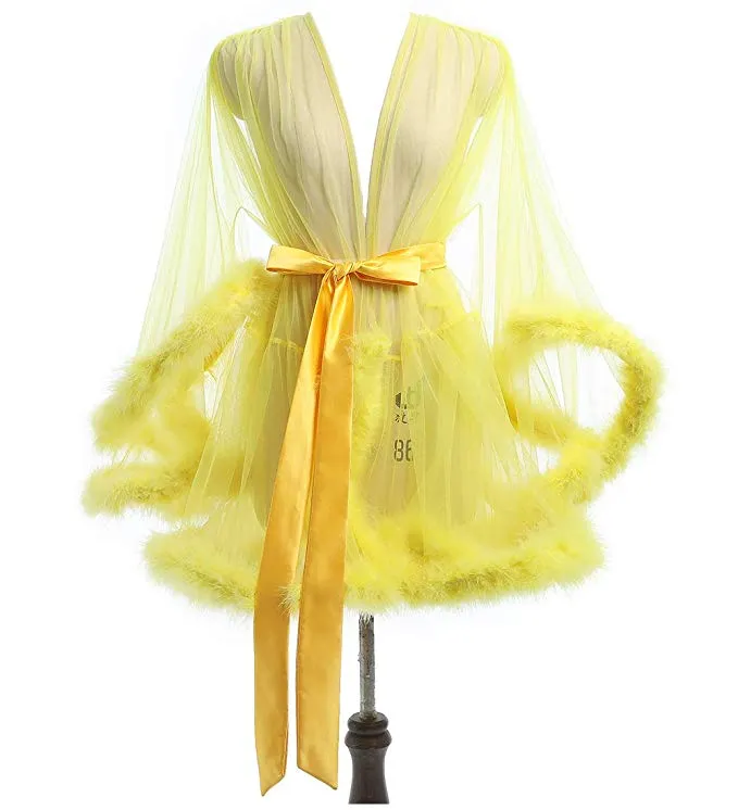 Short Ivory Marabou Fur Edge Robe RB1332