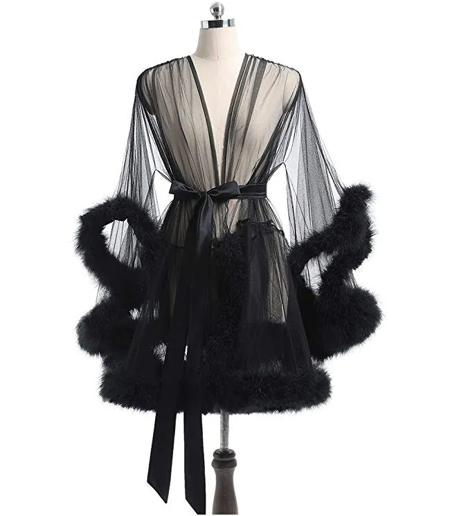 Short Ivory Marabou Fur Edge Robe RB1332