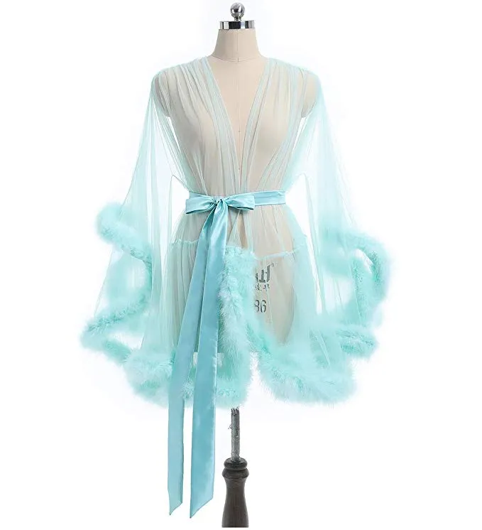 Short Ivory Marabou Fur Edge Robe RB1332