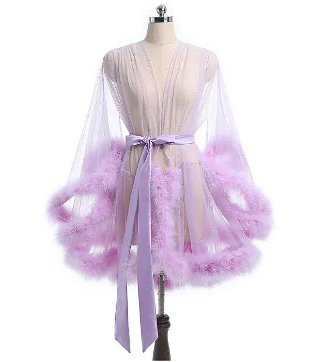 Short Ivory Marabou Fur Edge Robe RB1332