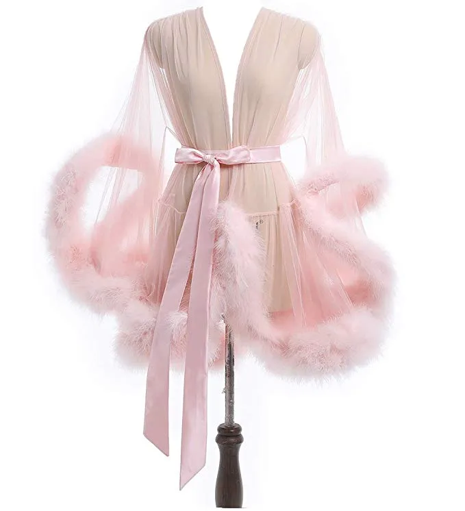 Short Ivory Marabou Fur Edge Robe RB1332