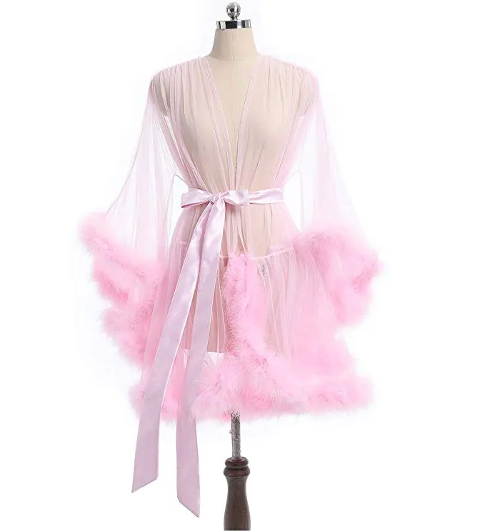 Short Ivory Marabou Fur Edge Robe RB1332