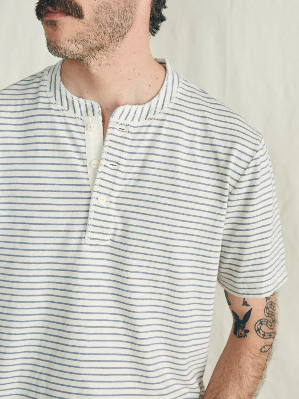 Short Sleeve Sunwashed Henley in Stripe