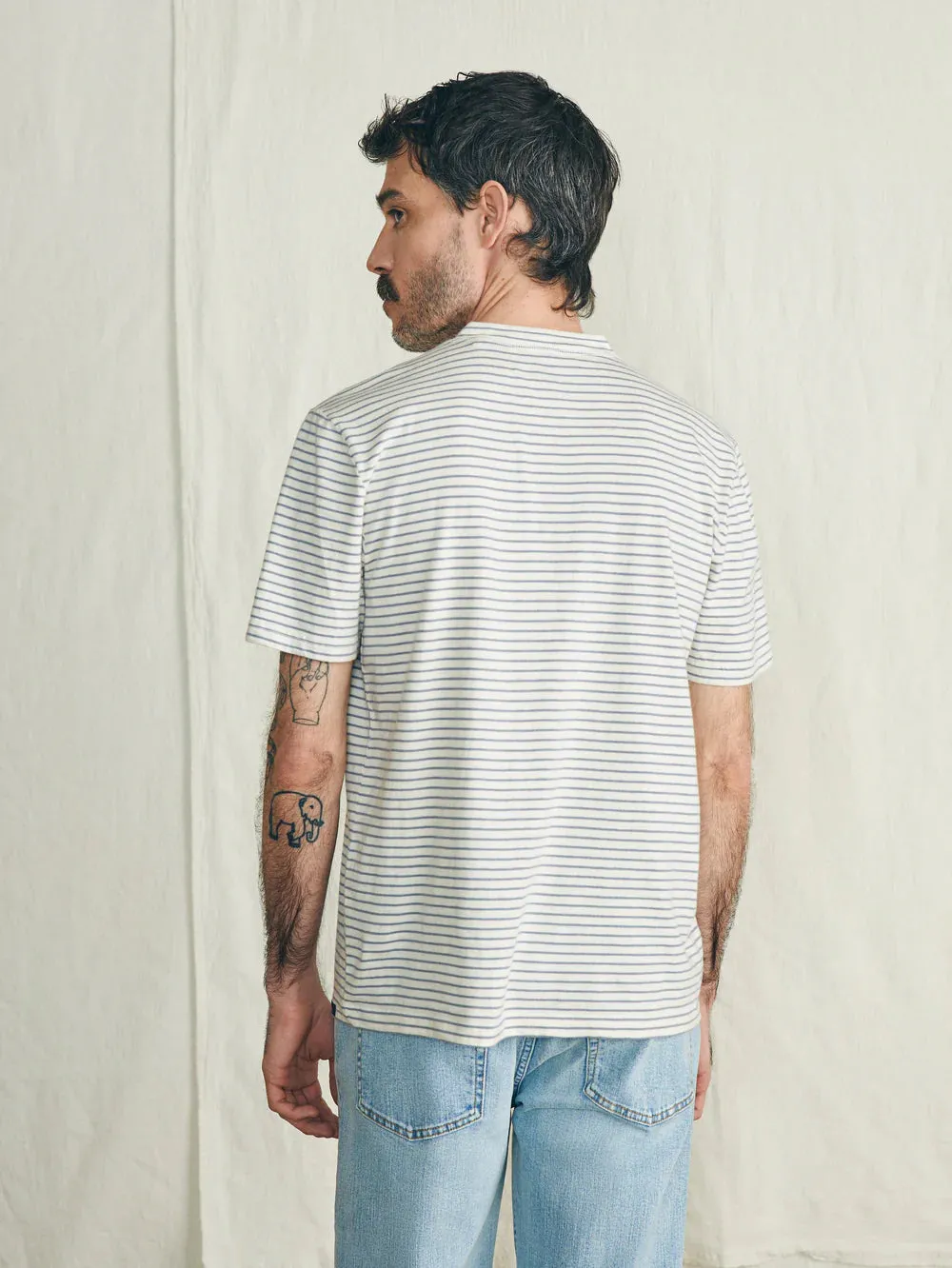 Short Sleeve Sunwashed Henley in Stripe