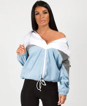 Sky Blue Colour Block Reflective Panel Windbreaker Jacket