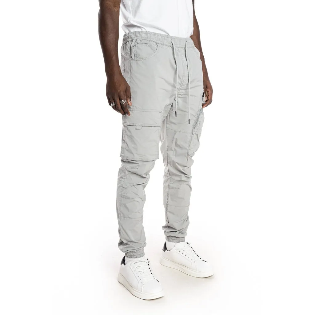 Slim Multi Pocket Cargo Windbreaker Joggers - Light Grey