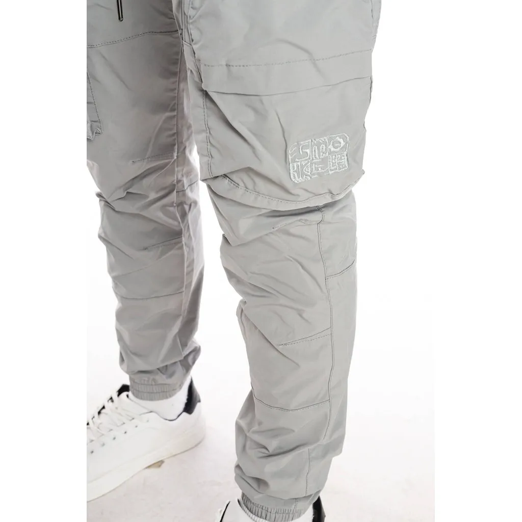 Slim Multi Pocket Cargo Windbreaker Joggers - Light Grey