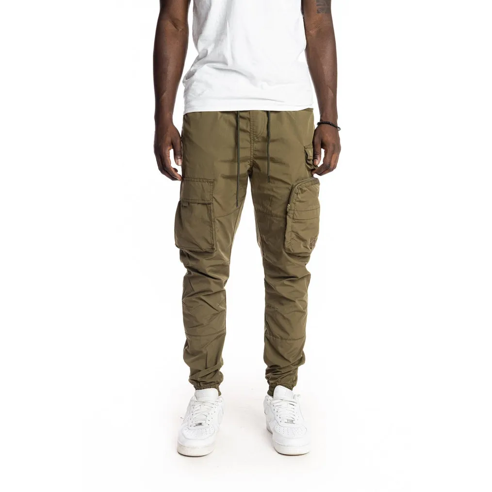 Slim Multi Pocket Cargo Windbreaker Joggers - Olive