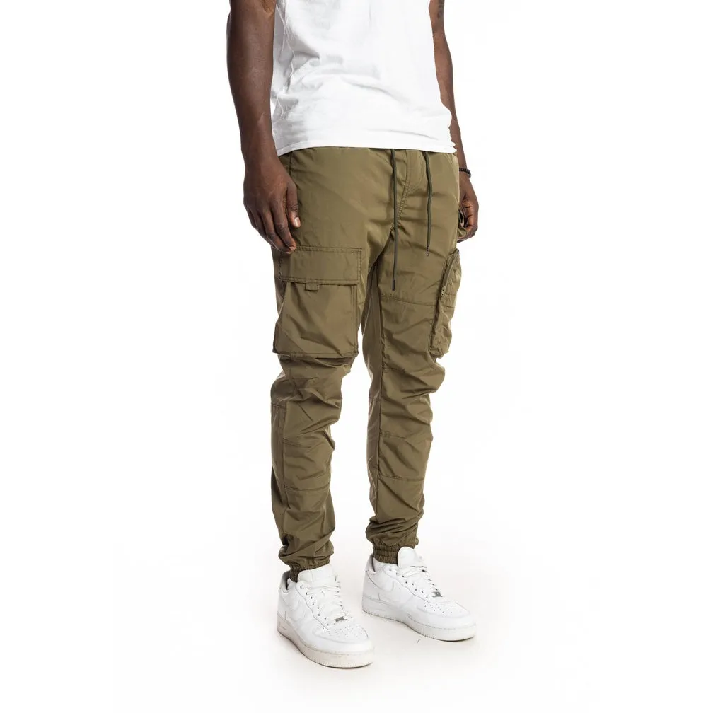 Slim Multi Pocket Cargo Windbreaker Joggers - Olive