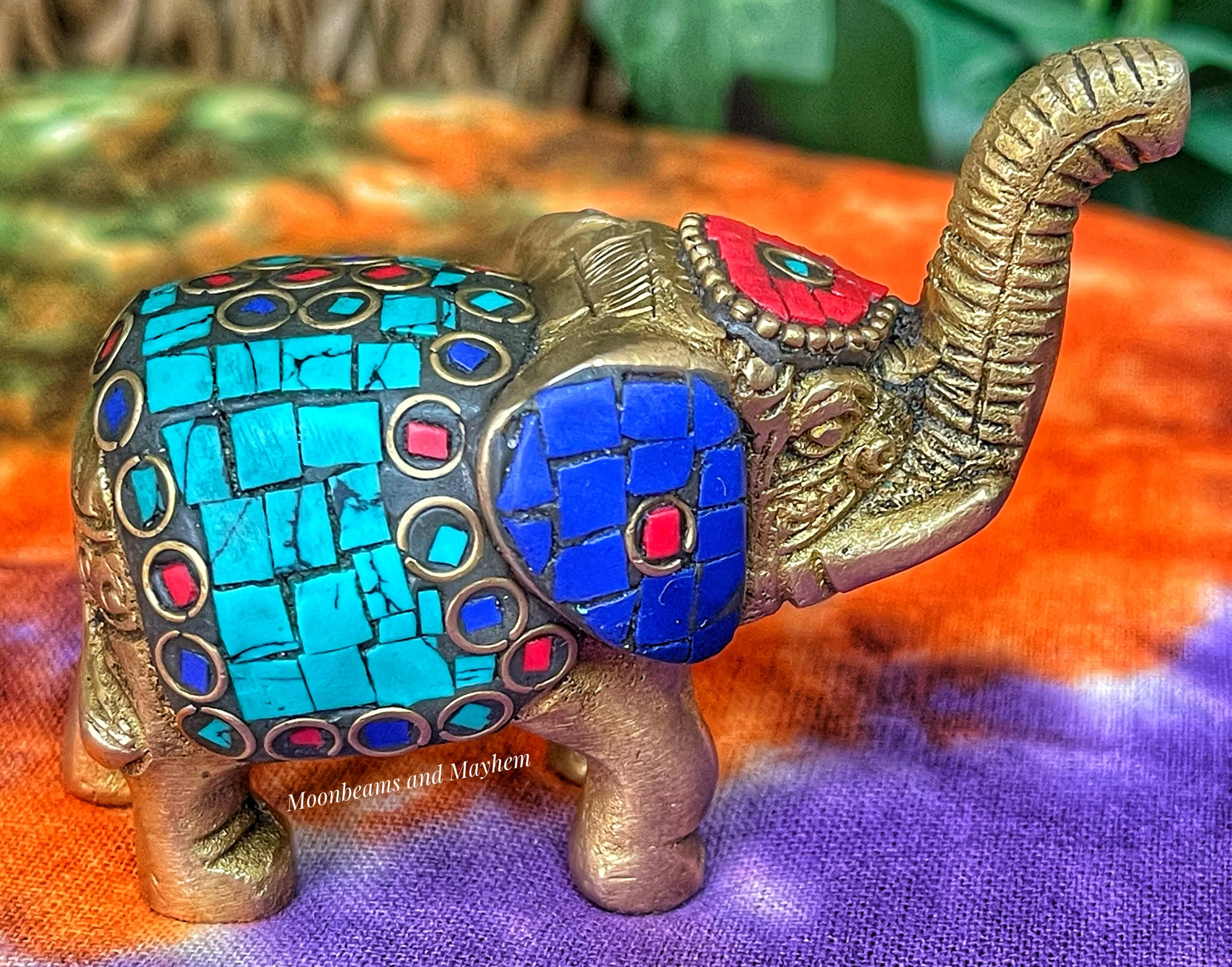 SMALL GOOD LUCK MOSAIC AND BRASS ELEPHANT