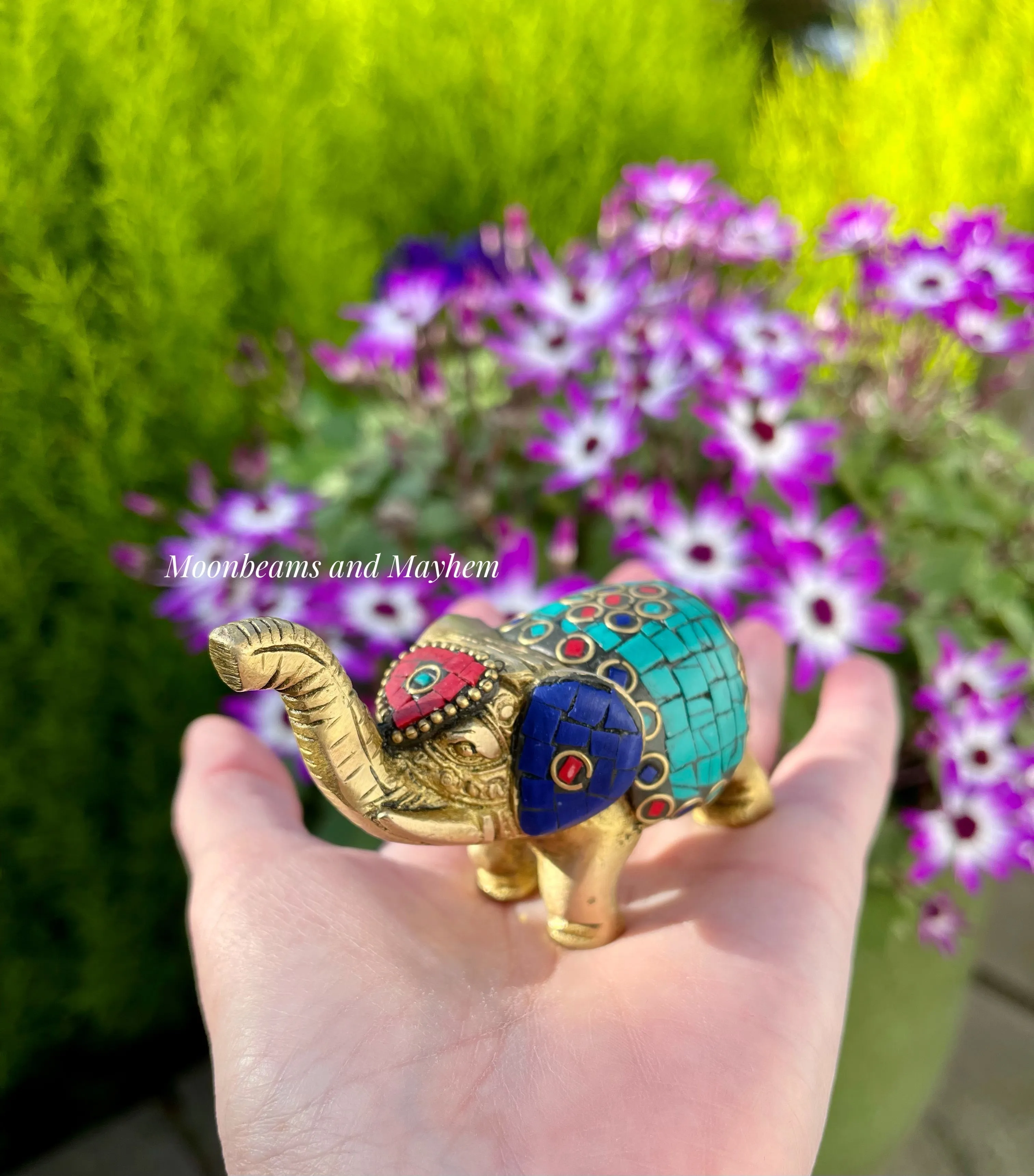 SMALL GOOD LUCK MOSAIC AND BRASS ELEPHANT