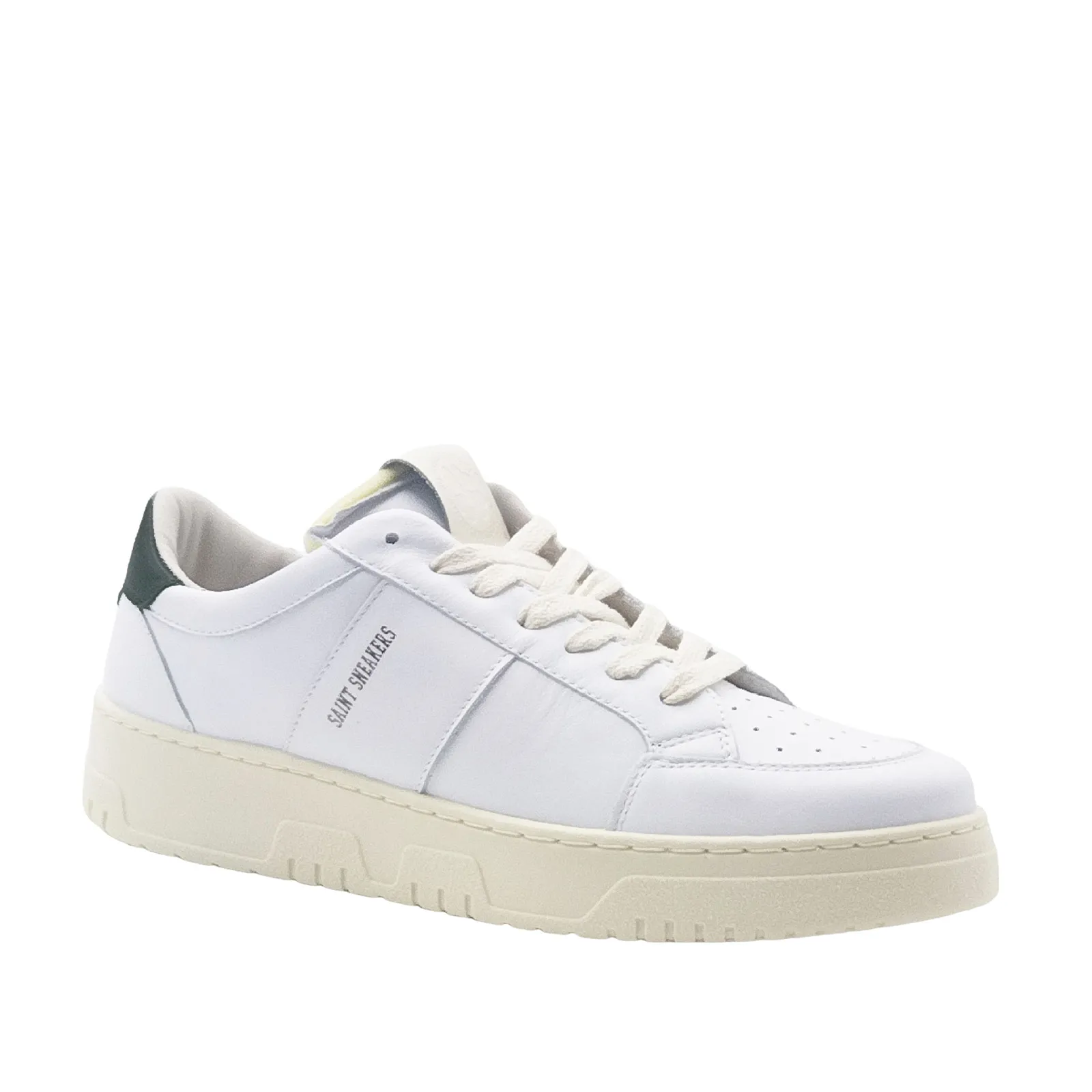 Sneakers in pelle bianca e top verde