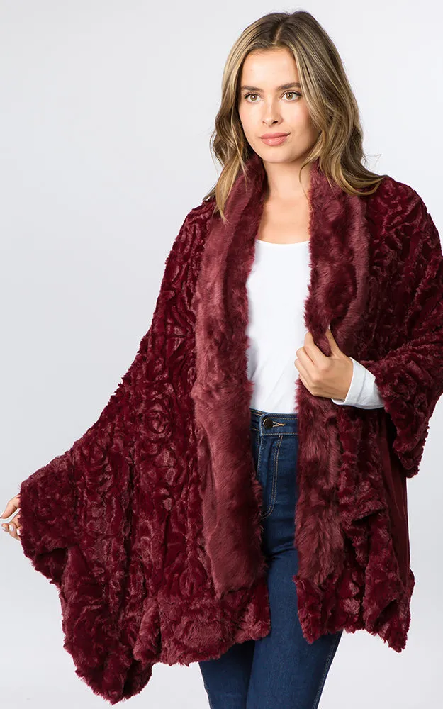 SP8402 Faux Fur Shawl with Fur Trim