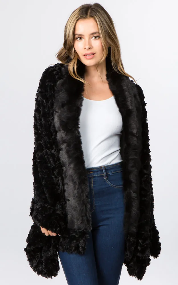 SP8402 Faux Fur Shawl with Fur Trim