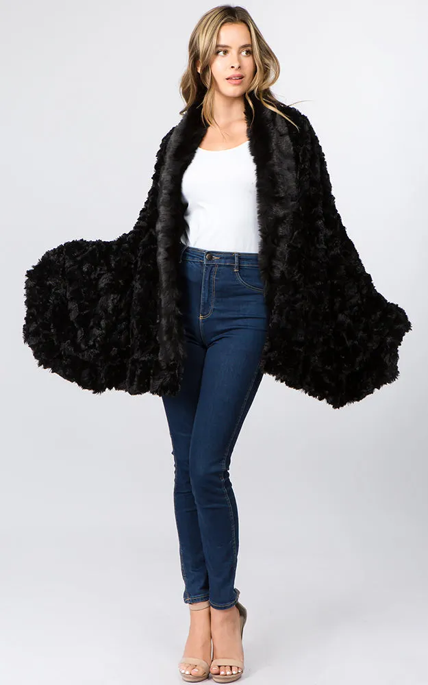 SP8402 Faux Fur Shawl with Fur Trim