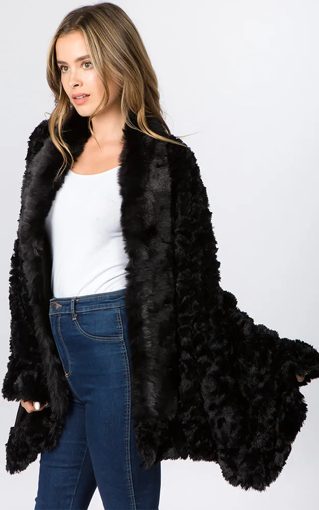 SP8402 Faux Fur Shawl with Fur Trim