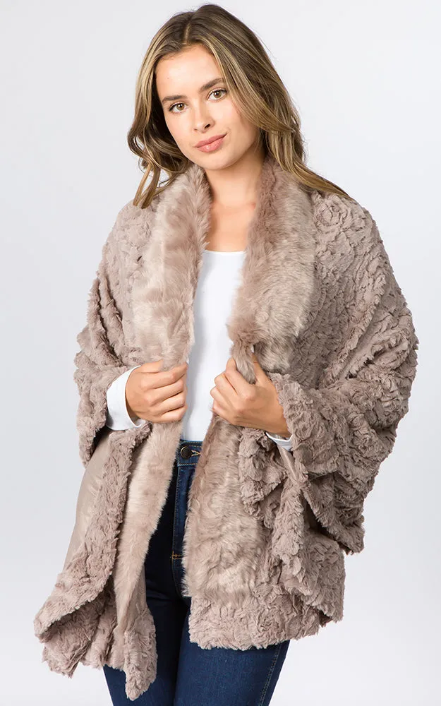 SP8402 Faux Fur Shawl with Fur Trim