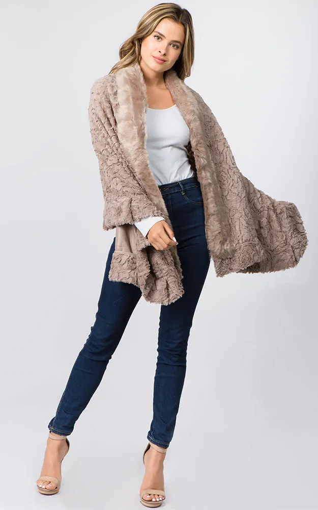 SP8402 Faux Fur Shawl with Fur Trim