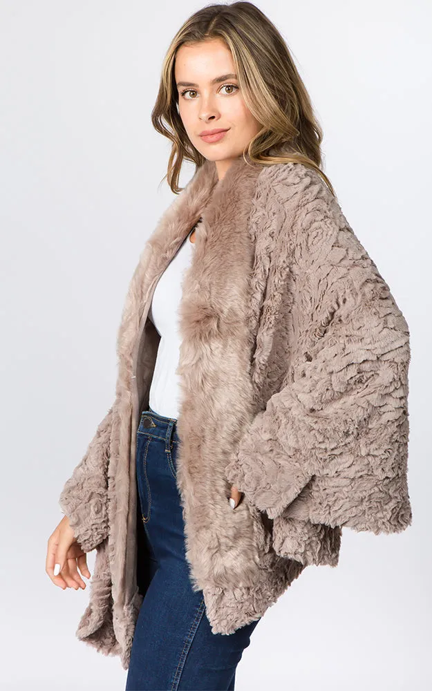 SP8402 Faux Fur Shawl with Fur Trim