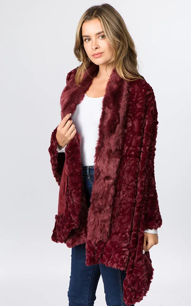 SP8402 Faux Fur Shawl with Fur Trim