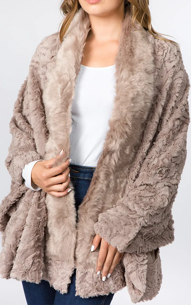 SP8402 Faux Fur Shawl with Fur Trim