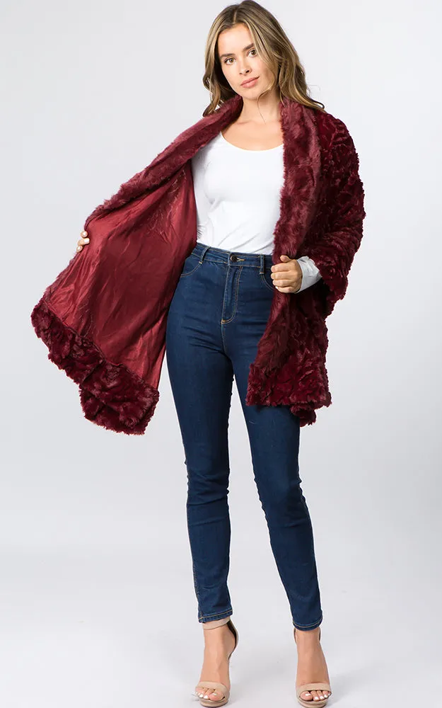 SP8402 Faux Fur Shawl with Fur Trim