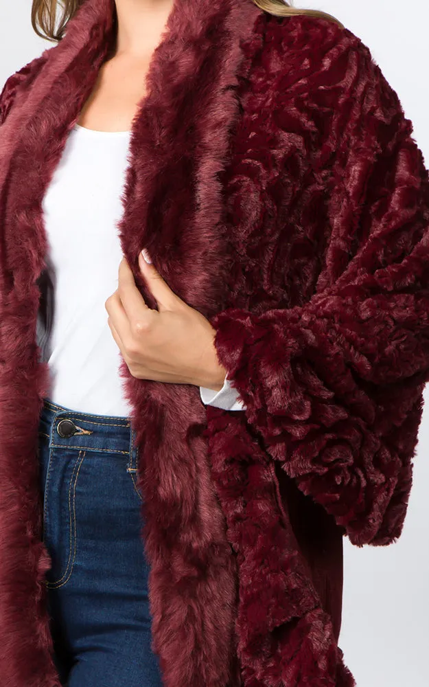 SP8402 Faux Fur Shawl with Fur Trim