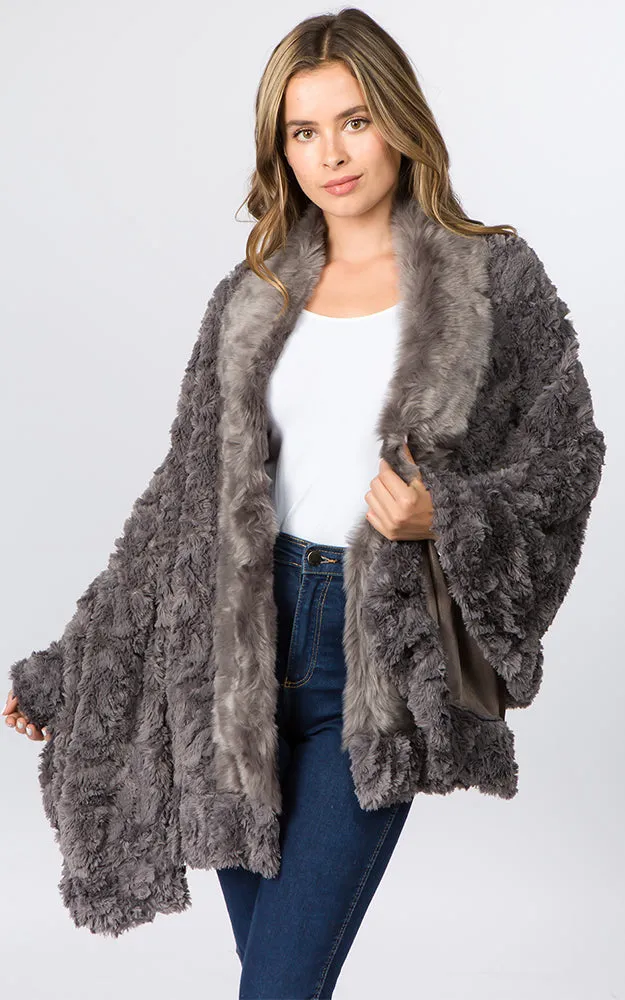 SP8402 Faux Fur Shawl with Fur Trim