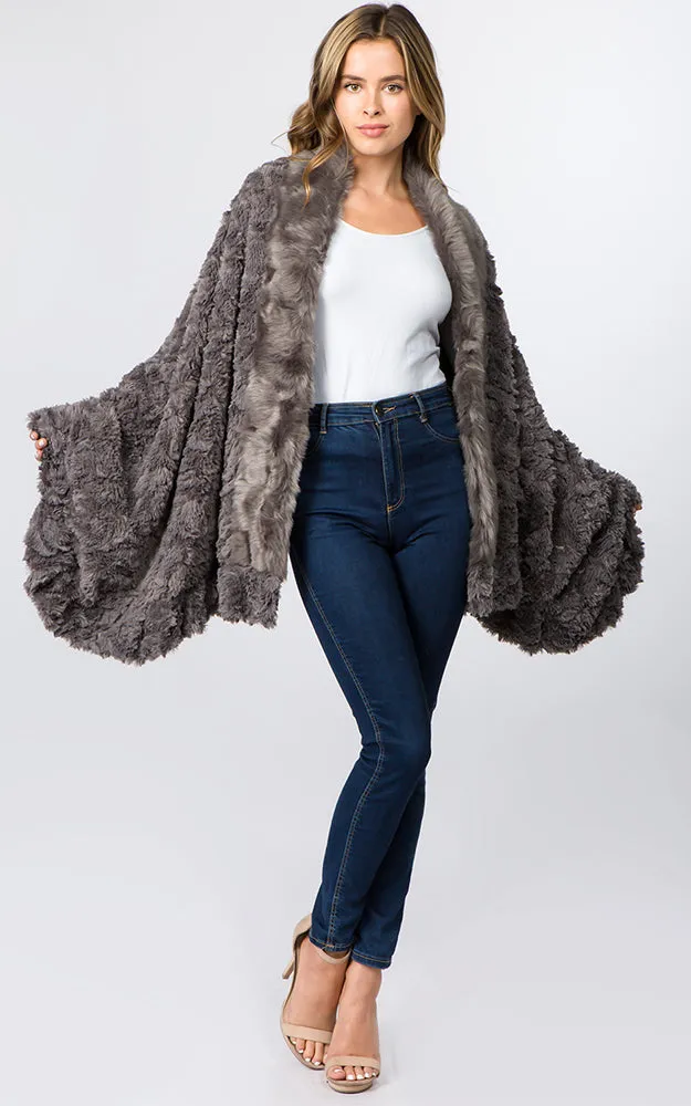 SP8402 Faux Fur Shawl with Fur Trim