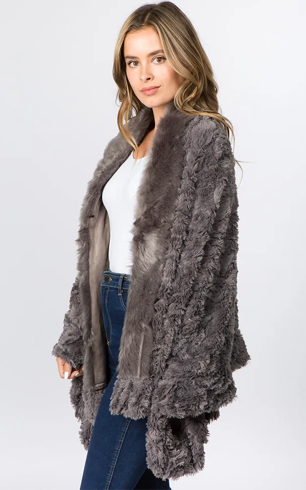 SP8402 Faux Fur Shawl with Fur Trim