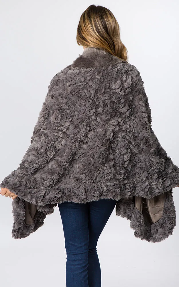 SP8402 Faux Fur Shawl with Fur Trim