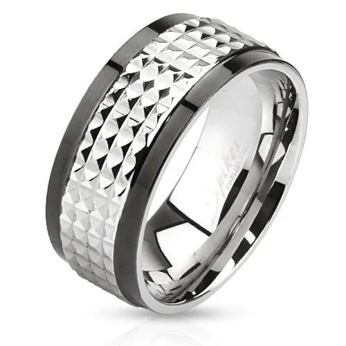 Spiked Center Two Toned Spinner Men's 9mm Band Ring Stainless Steel