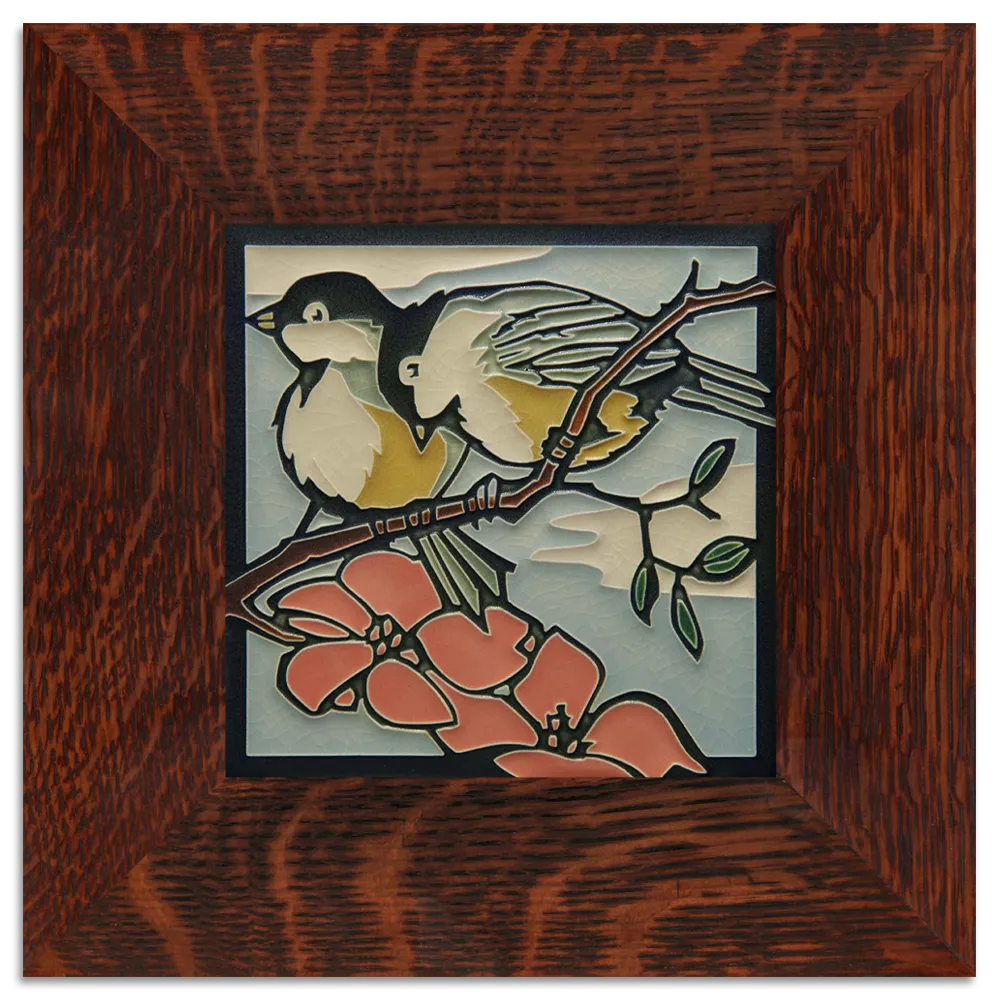 Spring Chicadees 6x6 Ceramic Tile with Frame