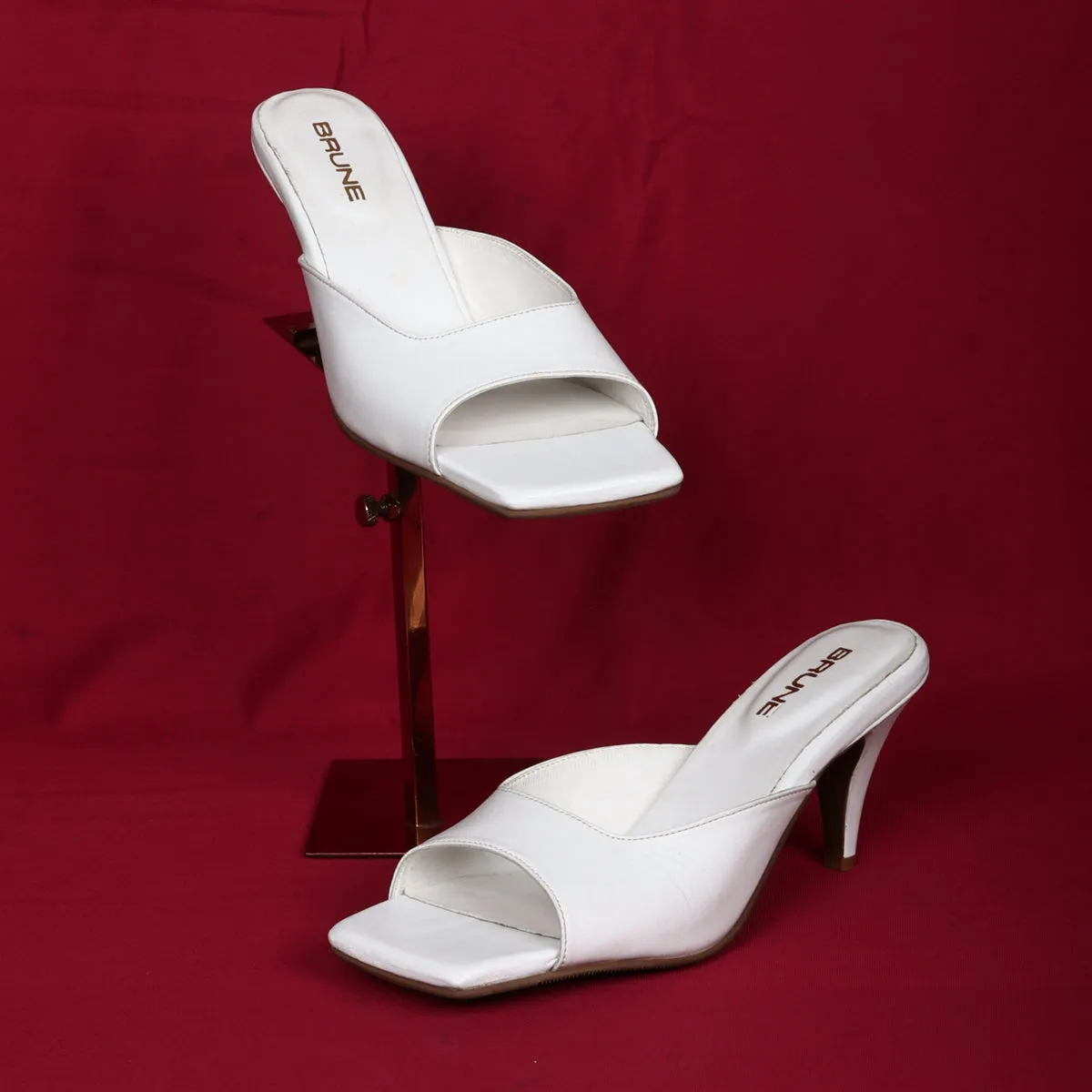 Square Open Toe White Genuine Kitten Heel Leather Ladies Sandal By Brune & Bareskin