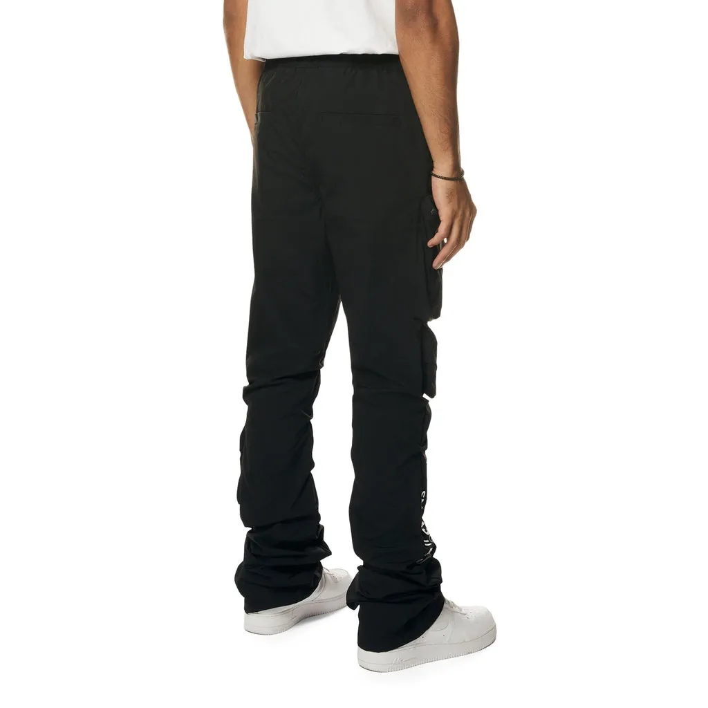 Stacked Utility Windbreaker Cargo Pants - Black