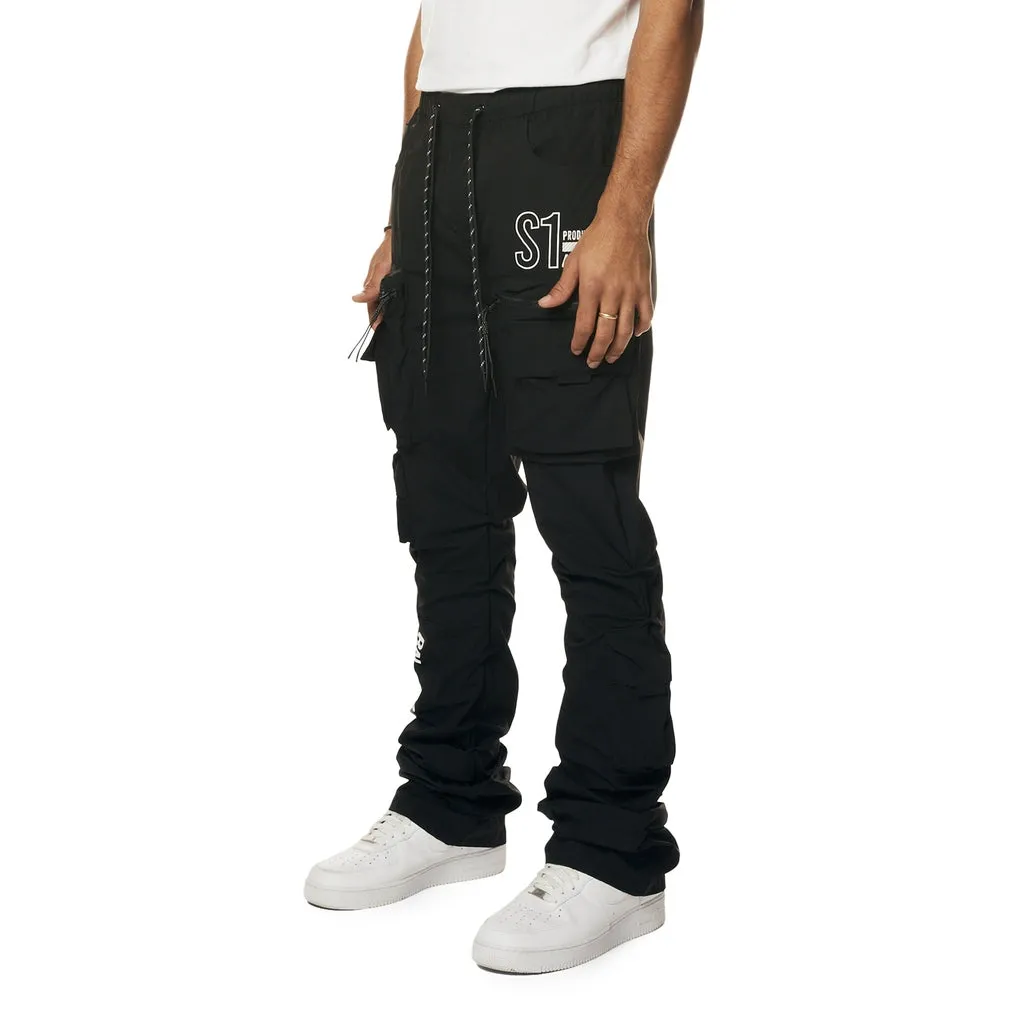 Stacked Utility Windbreaker Cargo Pants - Black