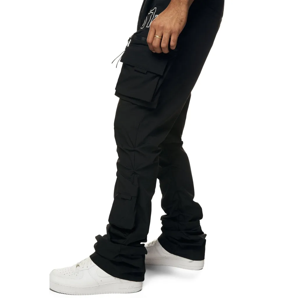 Stacked Utility Windbreaker Cargo Pants - Black