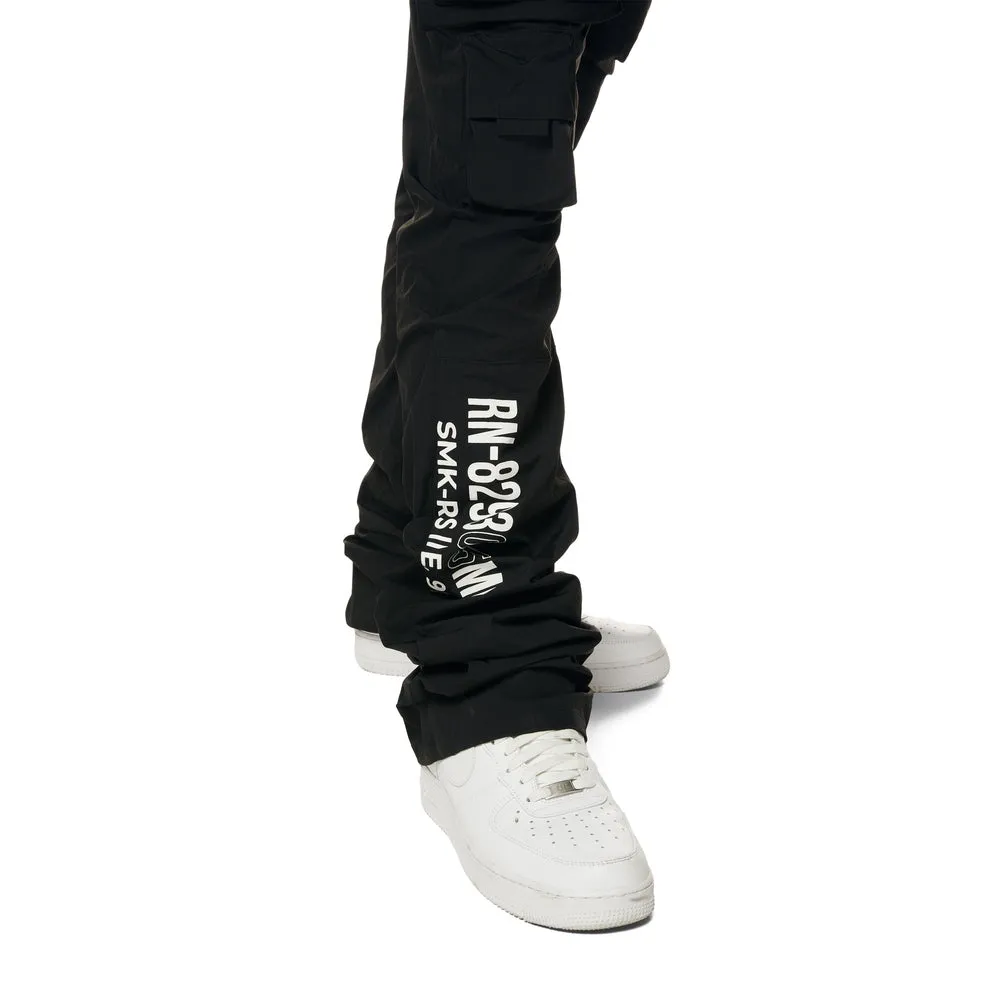 Stacked Utility Windbreaker Cargo Pants - Black