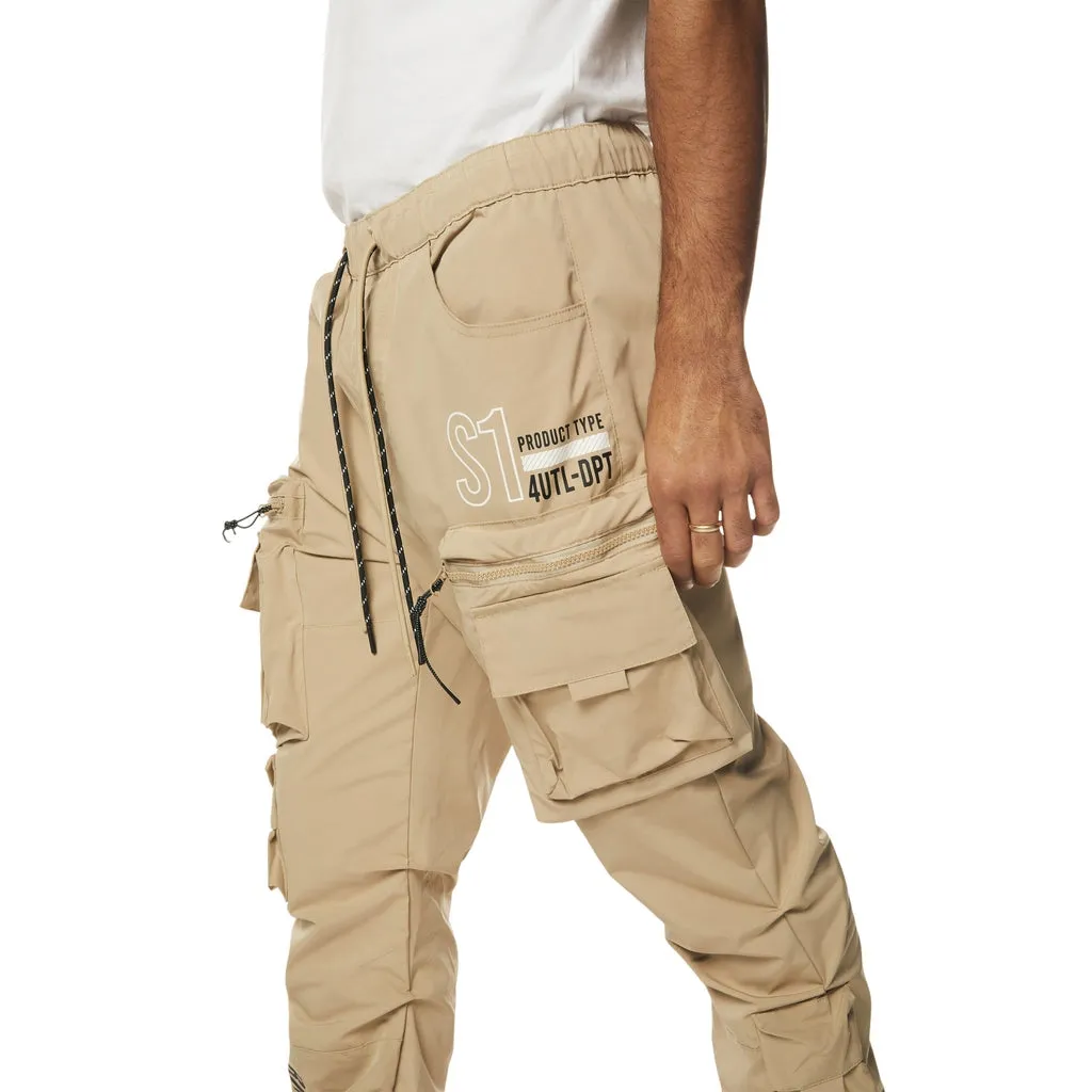 Stacked Utility Windbreaker Cargo Pants - Khaki