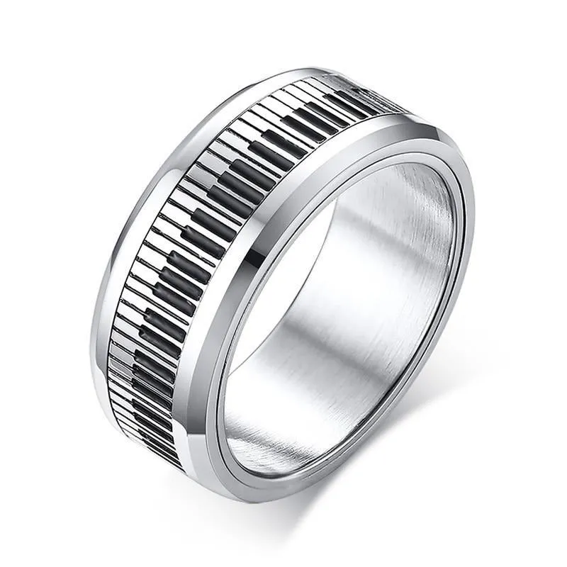 Stainless Steel Piano Keyboard Musical SPINNER Ring