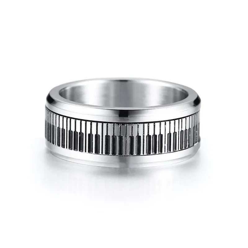 Stainless Steel Piano Keyboard Musical SPINNER Ring