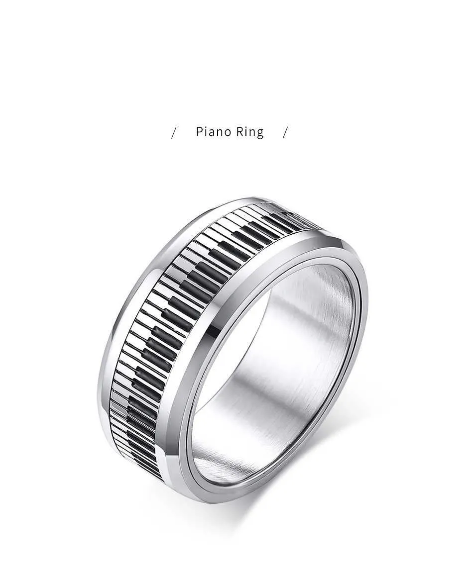 Stainless Steel Piano Keyboard Musical SPINNER Ring