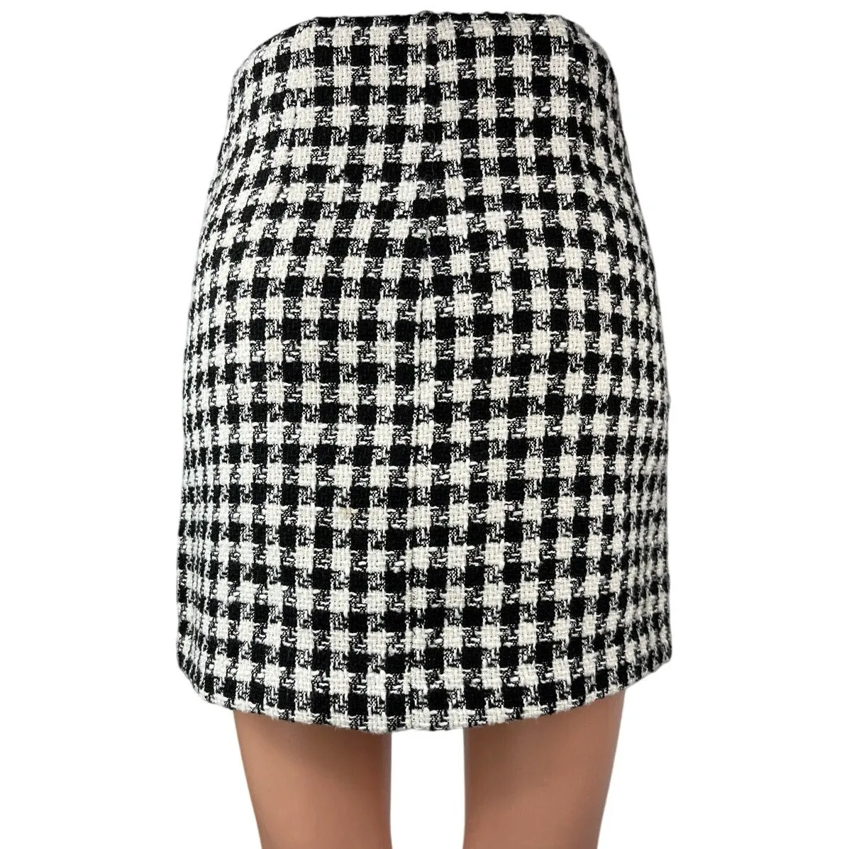 Stradivarius Black White Tweed Plaid Checkered Zip Up Mini Pencil Skirt Size 0