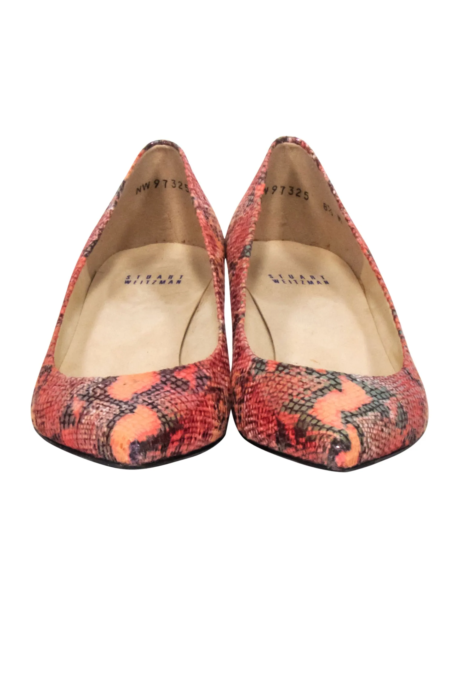 Stuart Weitzman - Orange & Pink Snakeskin Print Kitten Heels Sz 8.5