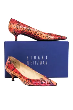 Stuart Weitzman - Orange & Pink Snakeskin Print Kitten Heels Sz 8.5