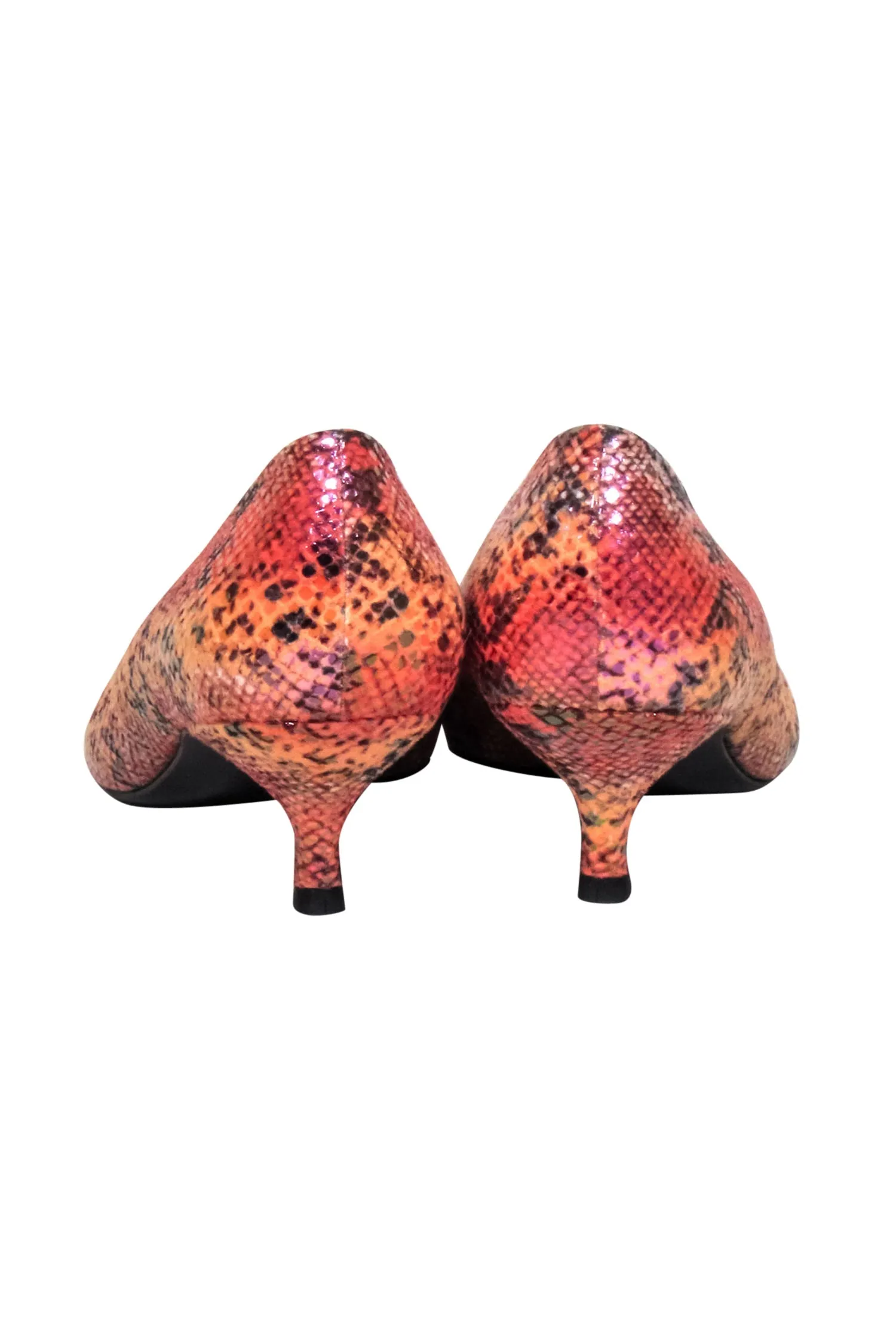 Stuart Weitzman - Orange & Pink Snakeskin Print Kitten Heels Sz 8.5